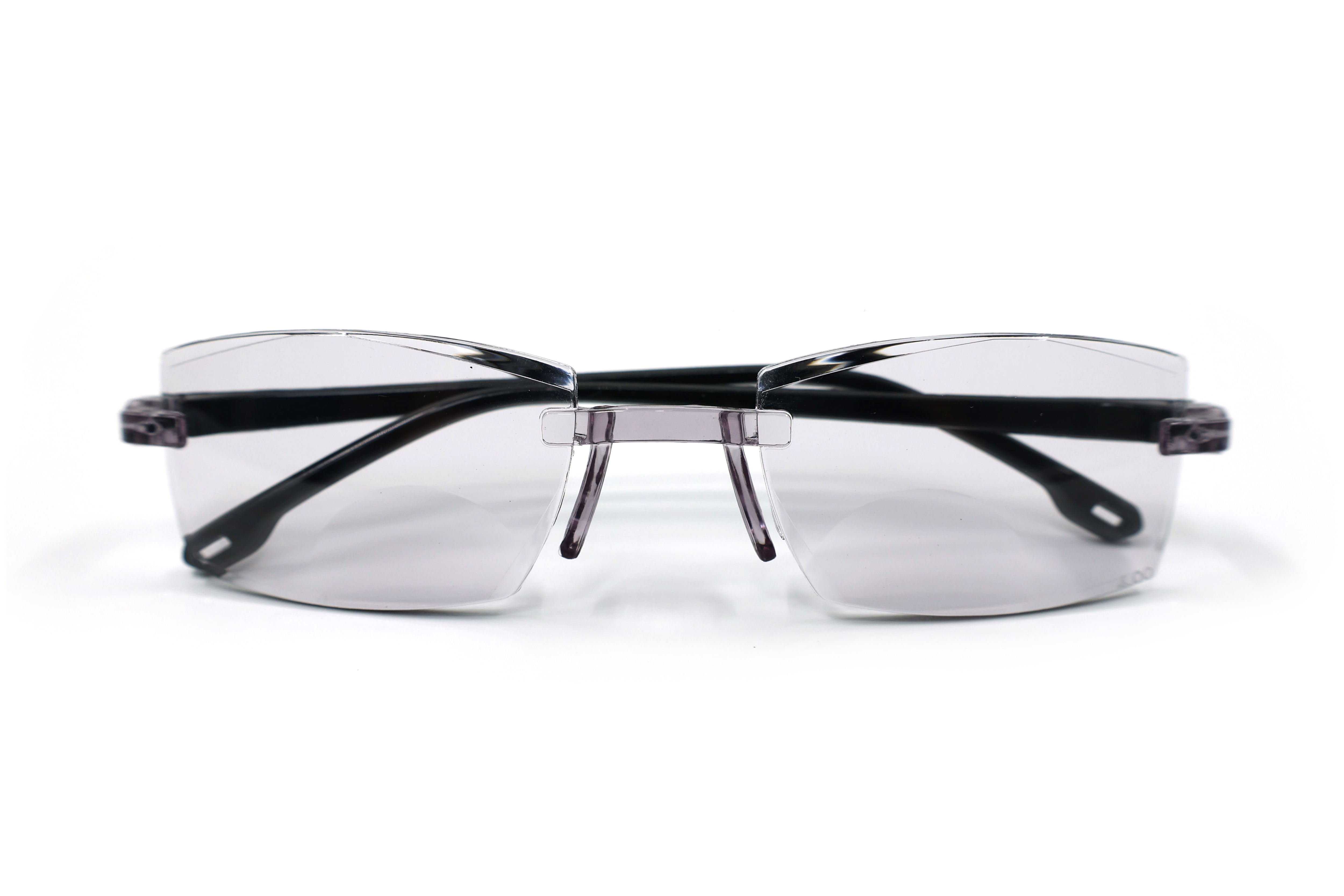 Hilipert Intelligent Dual Focus rimless reading glasses photographed front-on against a white background